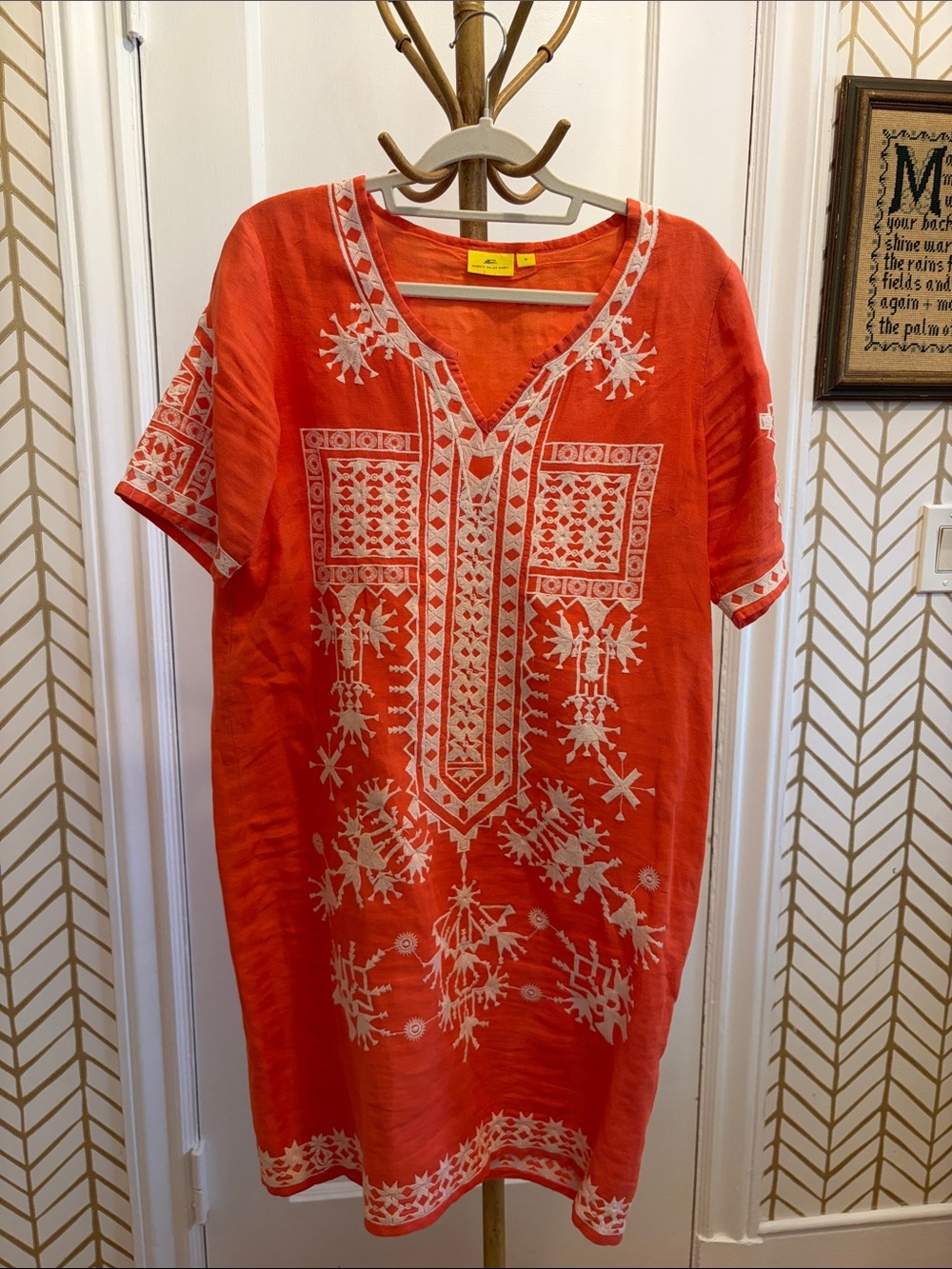 Roberta Roller Rabbit Orange Tunic Dress with White Embroidery